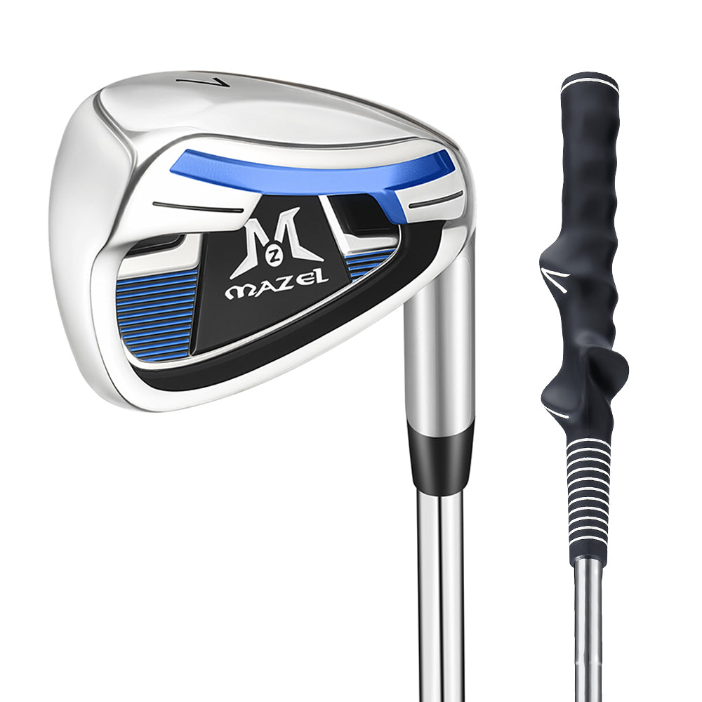 blue 7 iron golf swing trainer for adult beginners with ergonomic grip