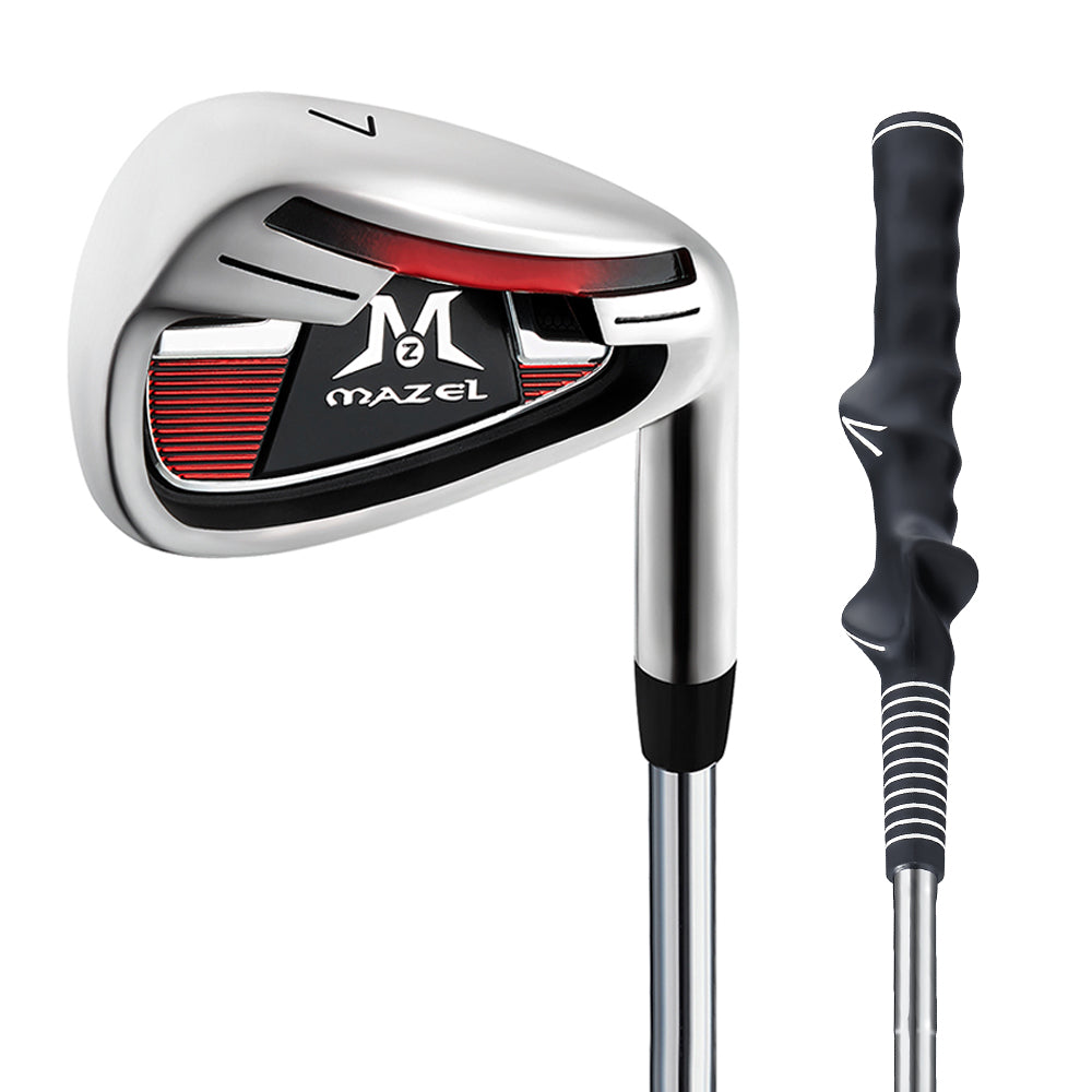 Red 7 iron golf swing trainer for adult beginners with ergonomic grip