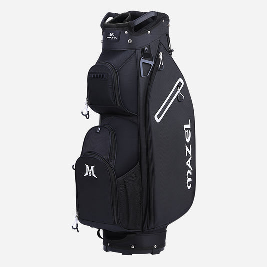 Black golf bag for men with 7-way divider and cooler pocket