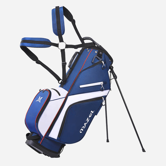 Stable golf stand bag with reinforced triangular legs and non-slip base