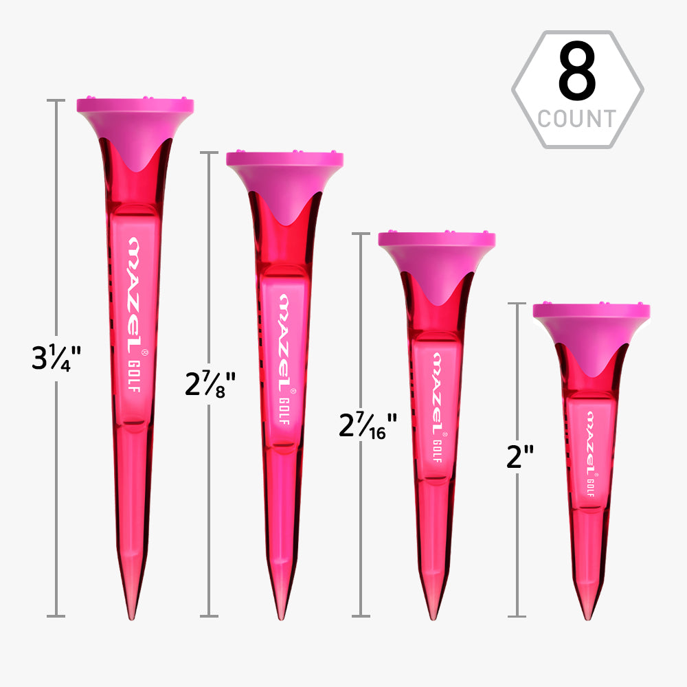 MAZEL purple golf tees in four sizes for drivers, woods, and irons