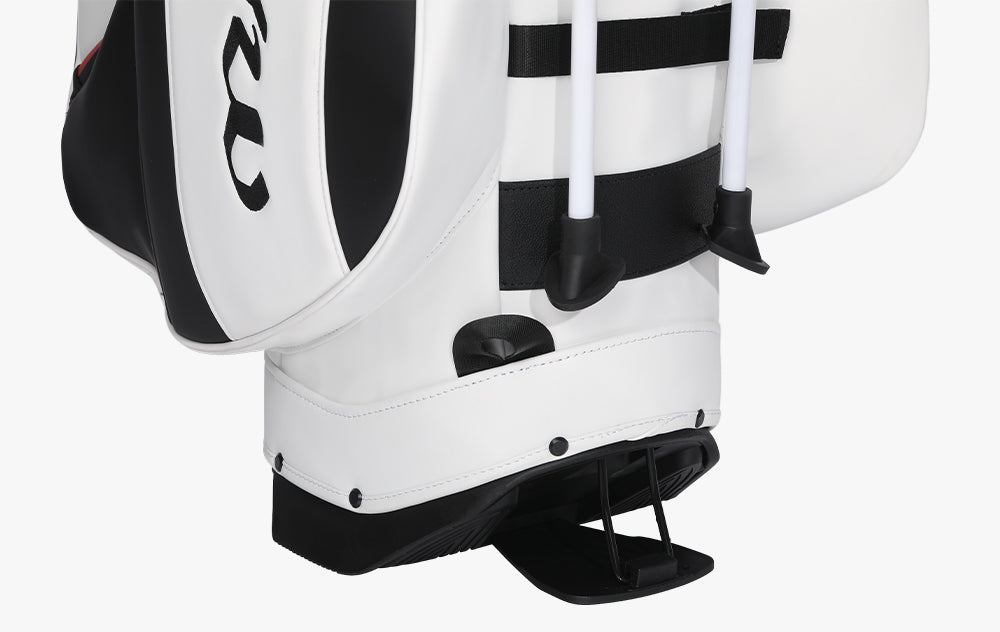 mazel golf Golf bag with graphite stand legs and push-down firm base for enhanced stability on uneven or wet terrain