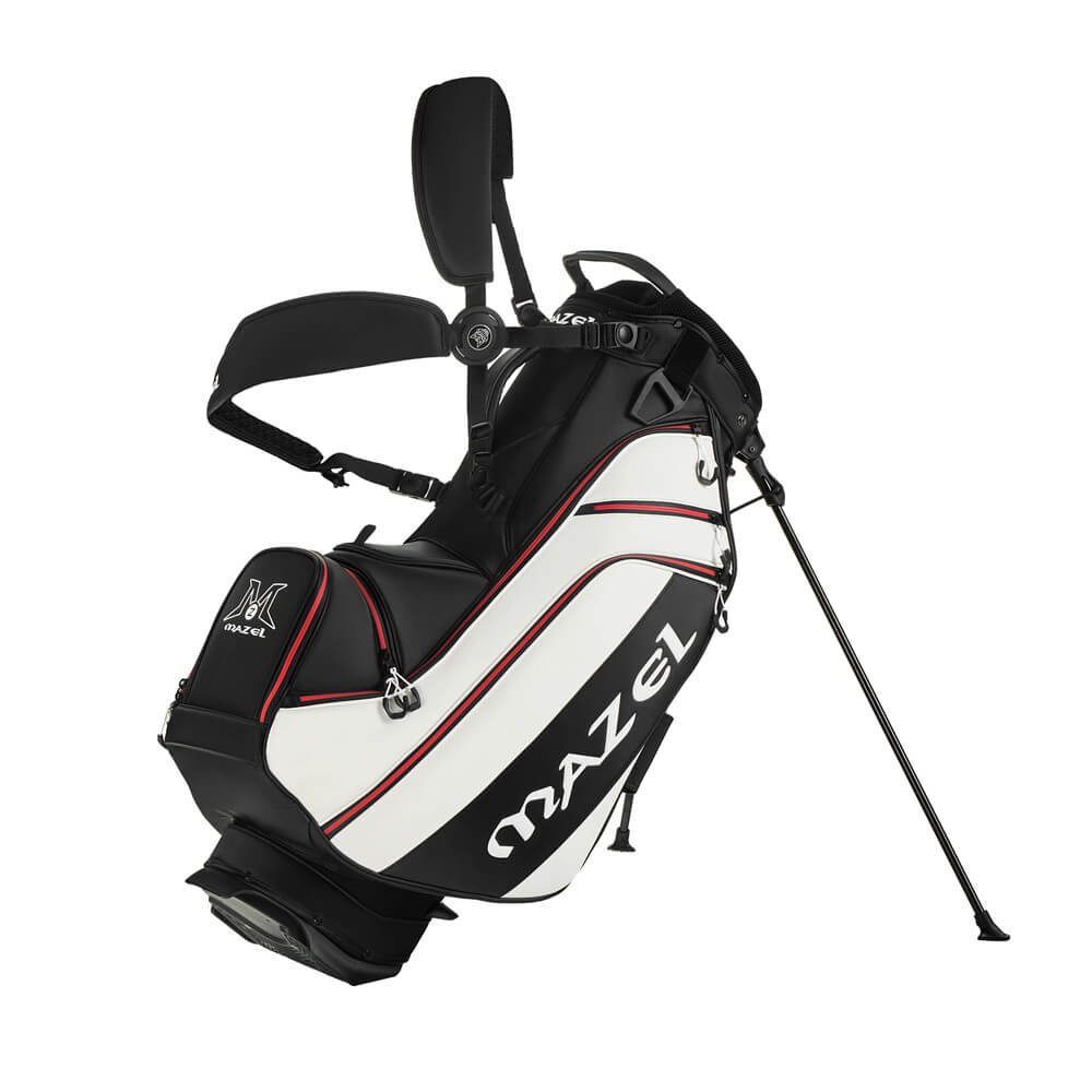 Top view of golf cart bag featuring 14-way divider system and built-in lift handle