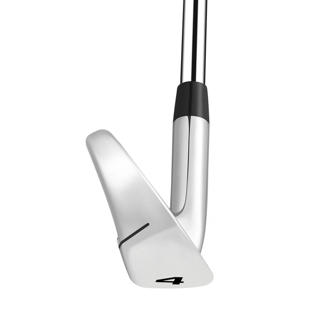 Close-up of one length iron club head featuring CNC milled grooves for superior spin control and accuracy