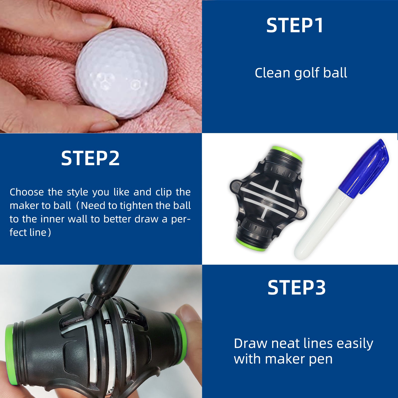 Mazel Golf ball placed into the line marker tool before drawing alignment lines