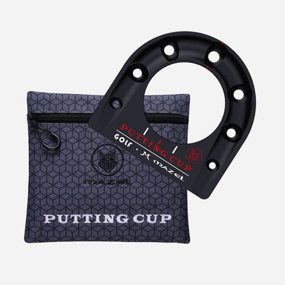 Black Mazel Golf Putting Cup Kit – premium aluminum practice cup with canvas carry bag, portable golf trainer for home, office, or outdoor putting