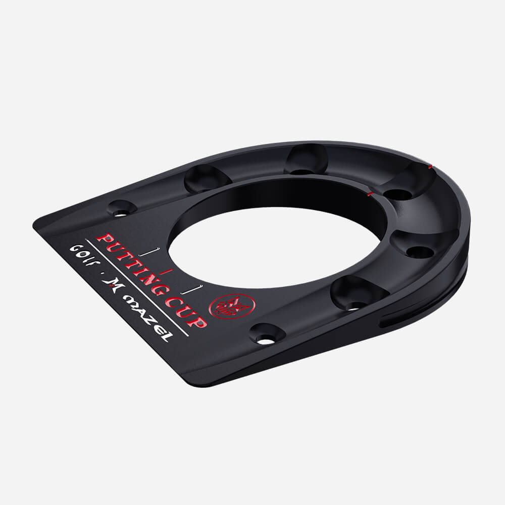 Angled view of Black Mazel Golf Putting Cup – portable golf trainer for improving short game, speed, and accuracy