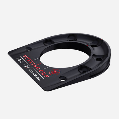 Angled view of Black Mazel Golf Putting Cup – portable golf trainer for improving short game, speed, and accuracy