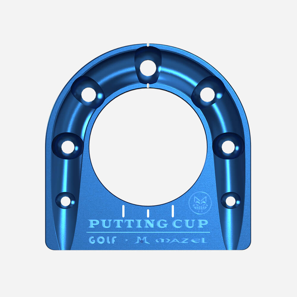 Top view of Blue Mazel Golf Putting Cup – durable aluminum golf practice trainer to improve putting speed, alignment, and accuracy