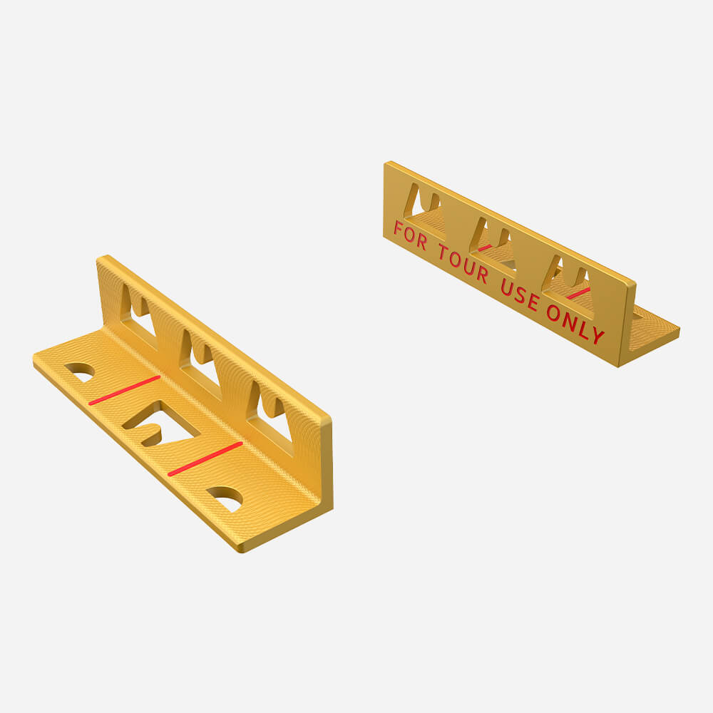 Angled top view of Mazel Golf Pro Putting Path Trainer in Gold highlighting stroke path guide and alignment