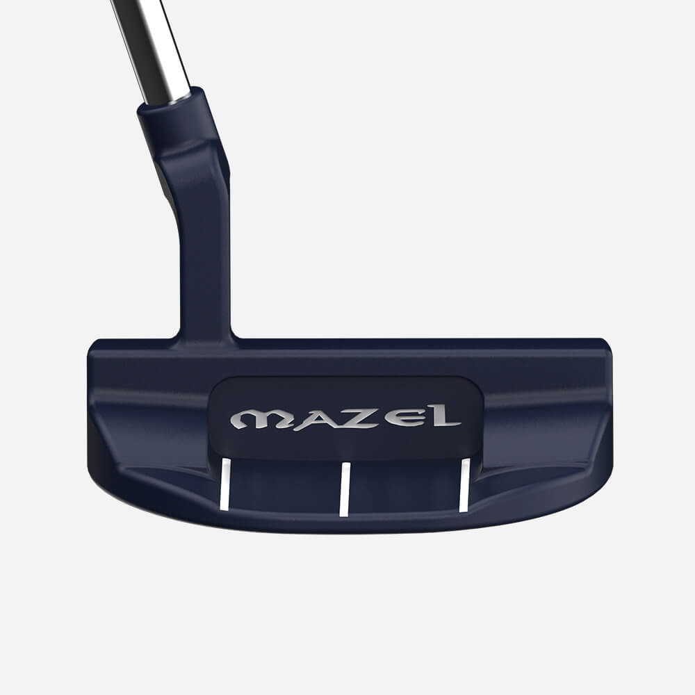 Alignment view of blue Mazel Mallet Putter for straight putts and confident short game.
