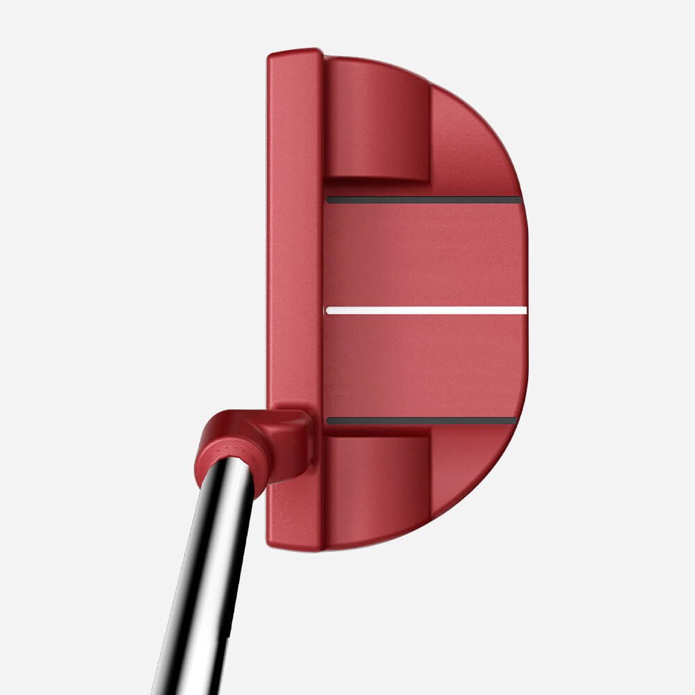 Top view of red Mazel Mallet Putter showing alignment and precision for confident strokes.