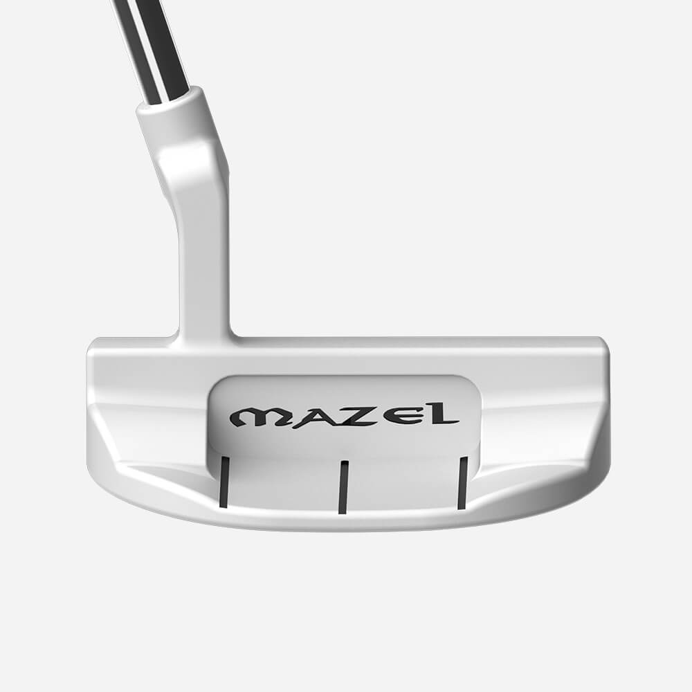 Alignment view of white Mazel Mallet Putter for straight putts and improved confidence.