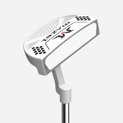 Front view of white Mazel Mallet Putter with smooth roll for easy, accurate putts.
