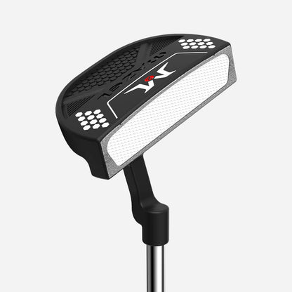 MazelGolf 34" black mallet putter front view showing high-MOI head and smooth urethane face for straighter putts