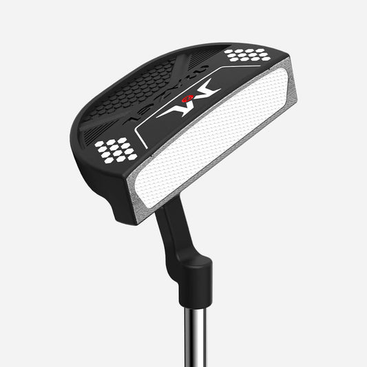 MazelGolf 34" black mallet putter front view showing high-MOI head and smooth urethane face for straighter putts