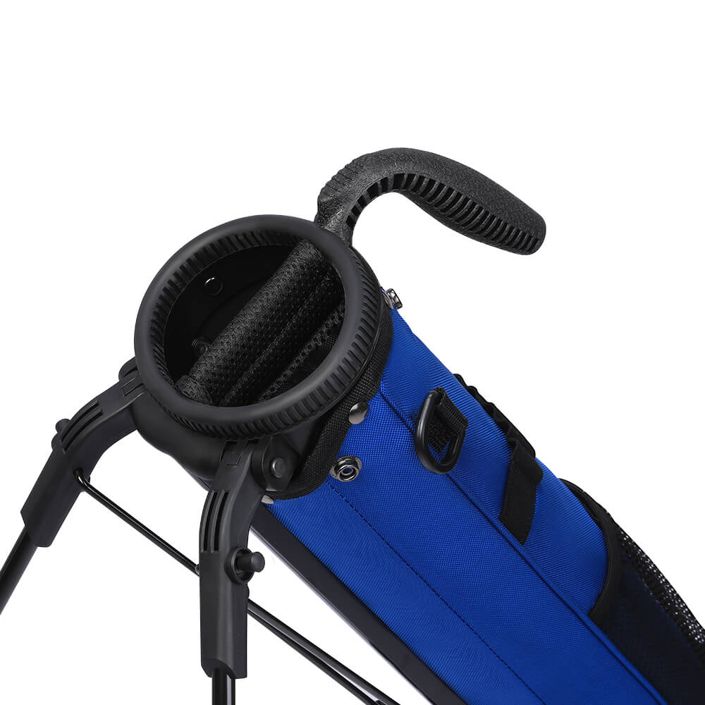 MAZEL Golf Blue Lightweight Sunday Golf Bag – Top view, cylinder club storage with divider, reinforced handle