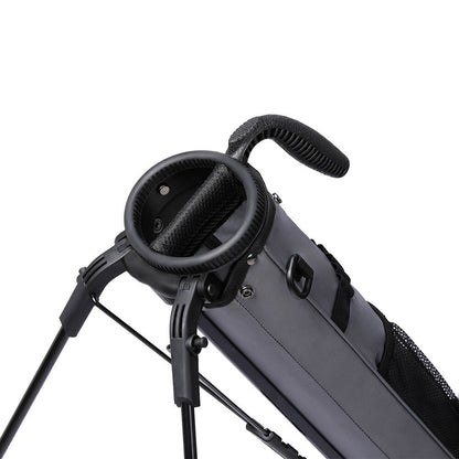 MAZEL Golf Grey Pencil Carry Bag – Top view showing 6-8 club cylinder storage with divider, reinforced handle