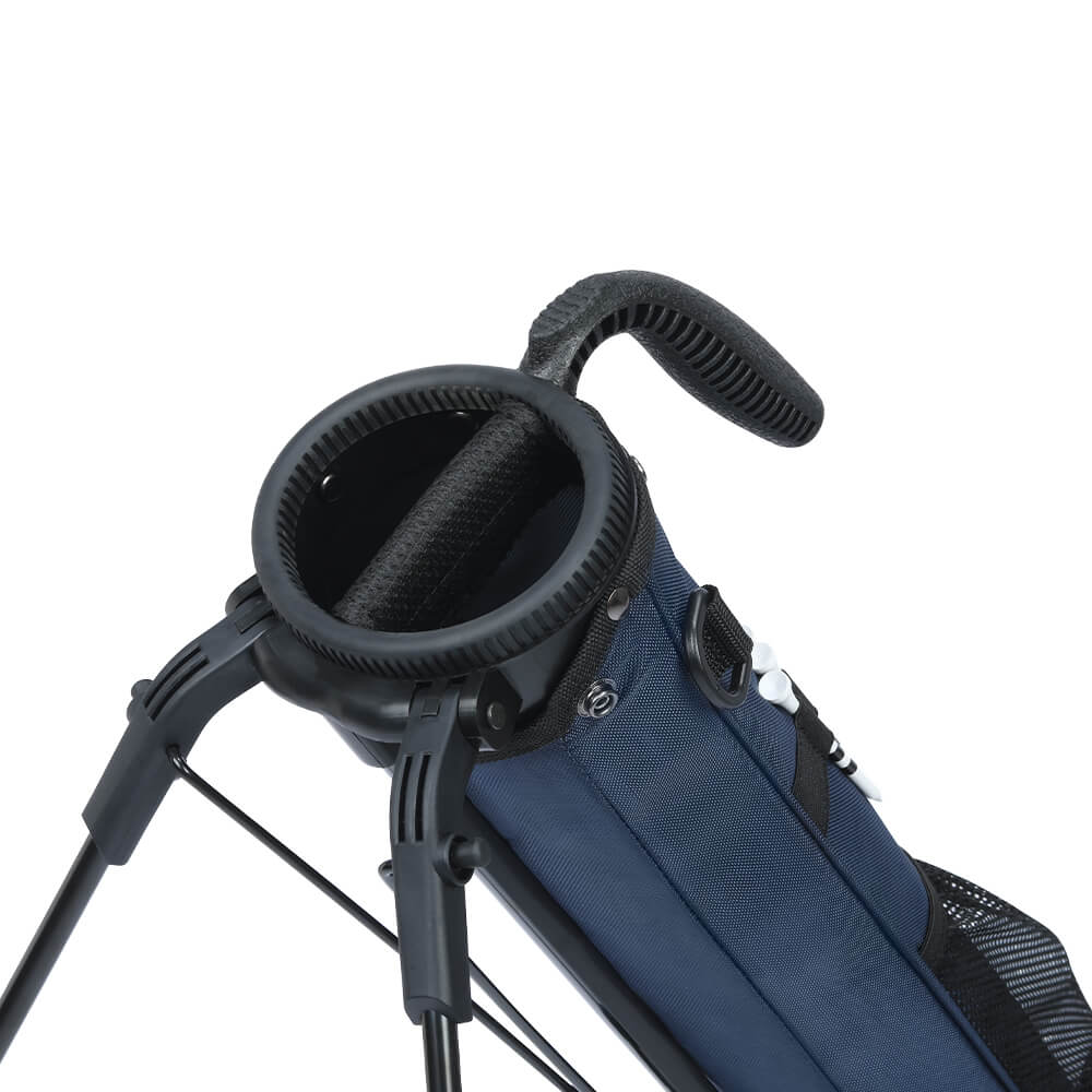 MAZEL Golf Navy Blue Lightweight Sunday Golf Bag – Top view, cylinder club storage with divider, reinforced handle