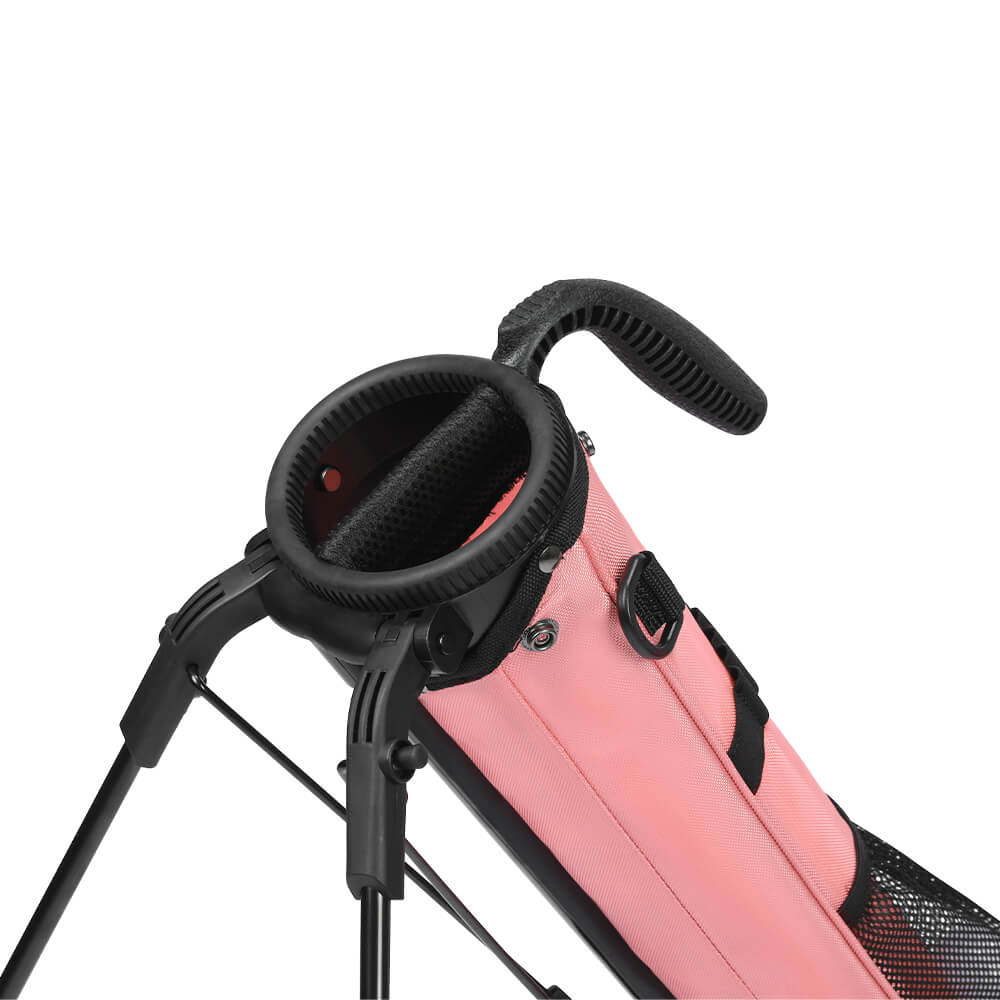 MAZEL Golf Pink Lightweight Sunday Golf Bag – Top view, cylinder club storage with divider, reinforced handle
