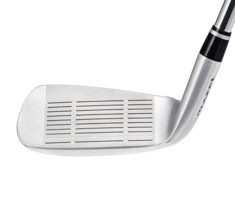 mazel golf Close-up view of golf chipper clubface showing grooved design for improved spin and control around the green